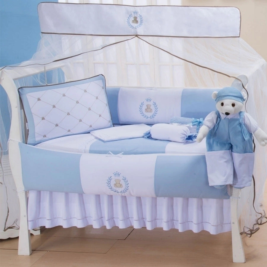 KIT MINI BERÇO GLAMOUR 09 PEÇAS 100% ALGODÃO - THED AZUL BEBÊ