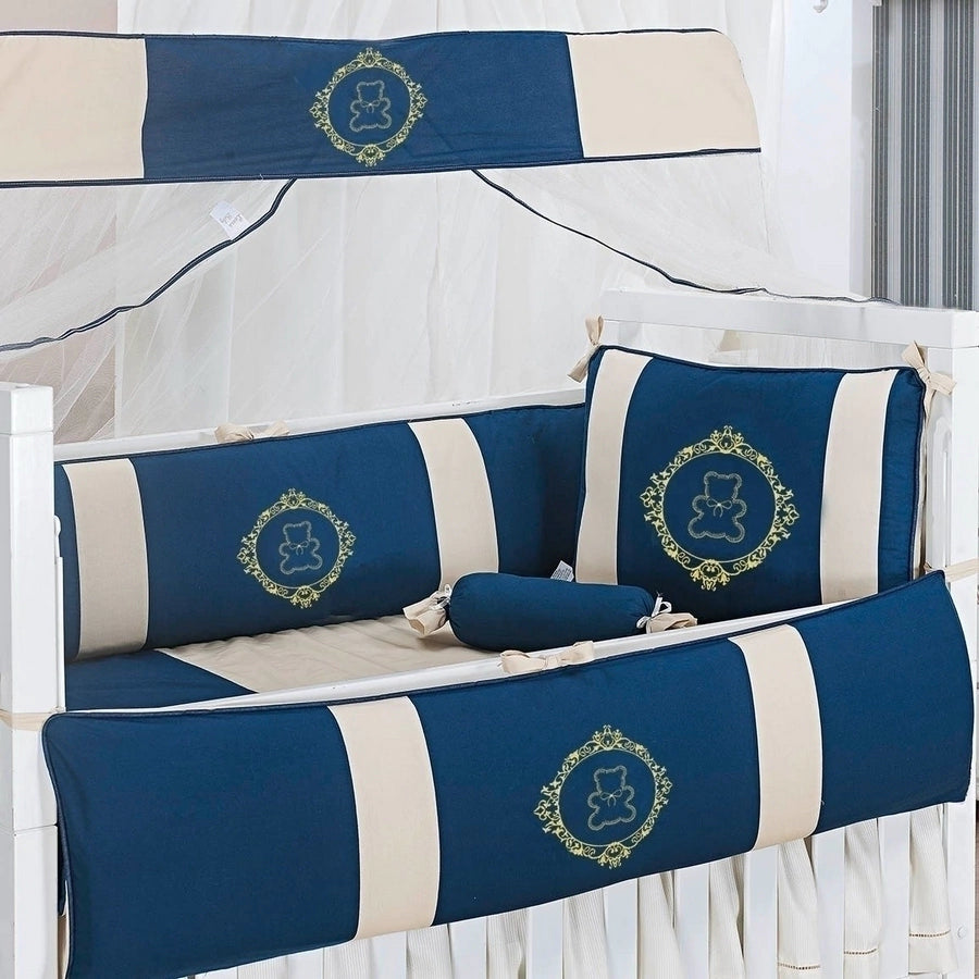 KIT MINI BERÇO GLAMOUR 09 PEÇAS 100% ALGODÃO - URSO ARABESCO DOURADO